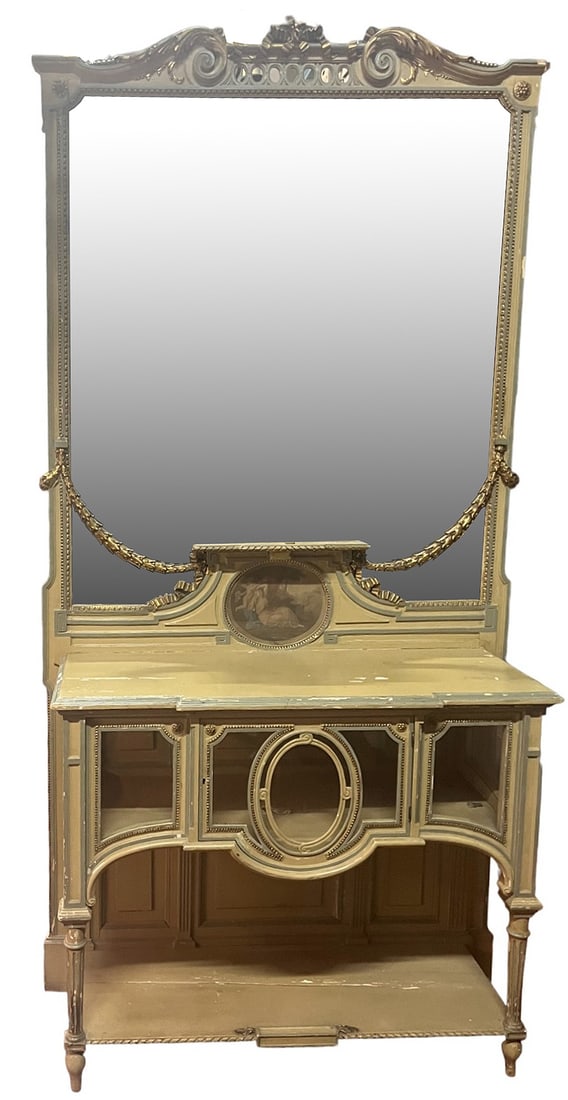 19th CENTURY PIER TABLE AND MIRROR: 19th CENTURY PIER TABLE AND MIRROR. Height: 95 in. by Width: 49 in. by Depth: 18 in.