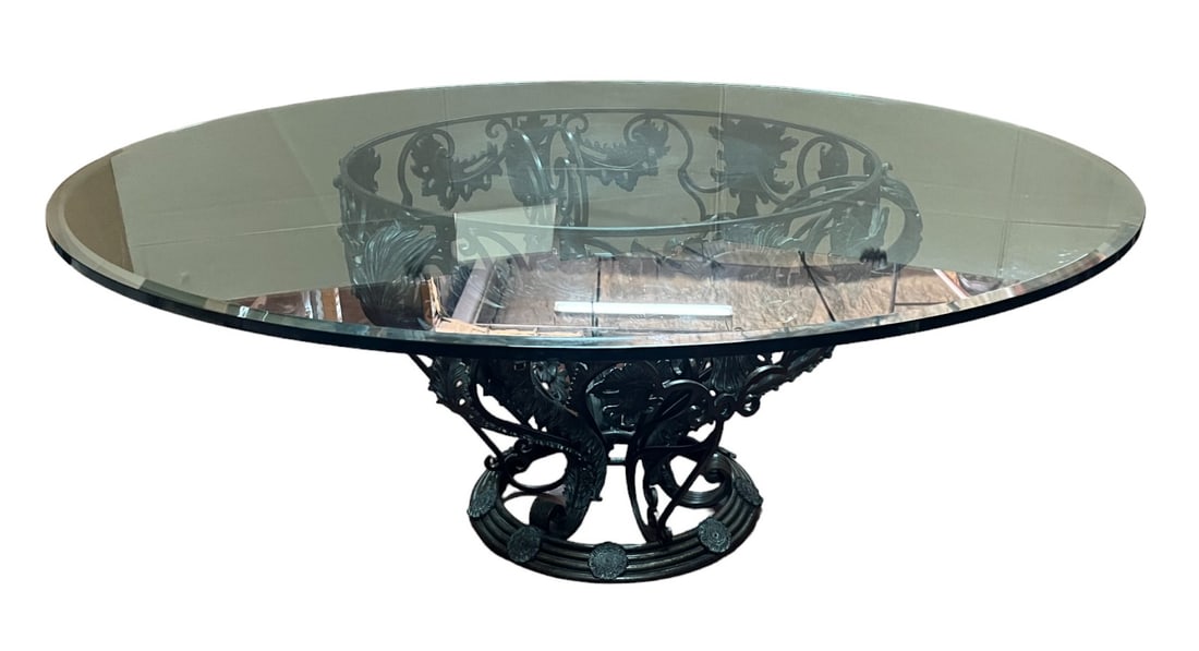 MAITLAND-SMITH BRONZE WROUGHT IRON DINING TABLE: MAITLAND-SMITH WROUGHT IRON DINING TABLE. Height: 29 in. by Width: 72 in. by Depth: 72 in.