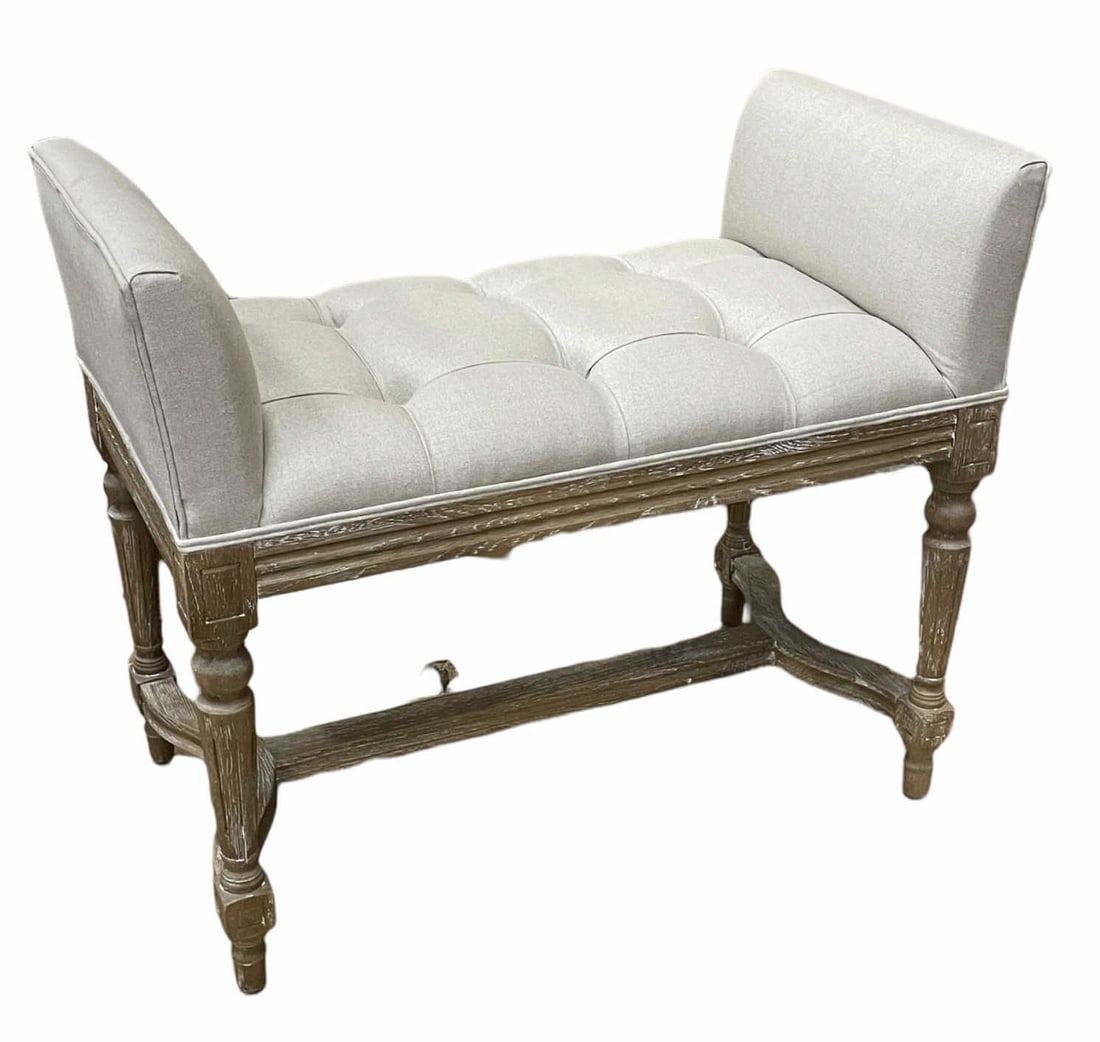 SMALL UPHOLSTERED BENCH: SMALL UPHOLSTERED BENCH. Height: 24 in. by Width: 29 in. by Depth: 15.75
