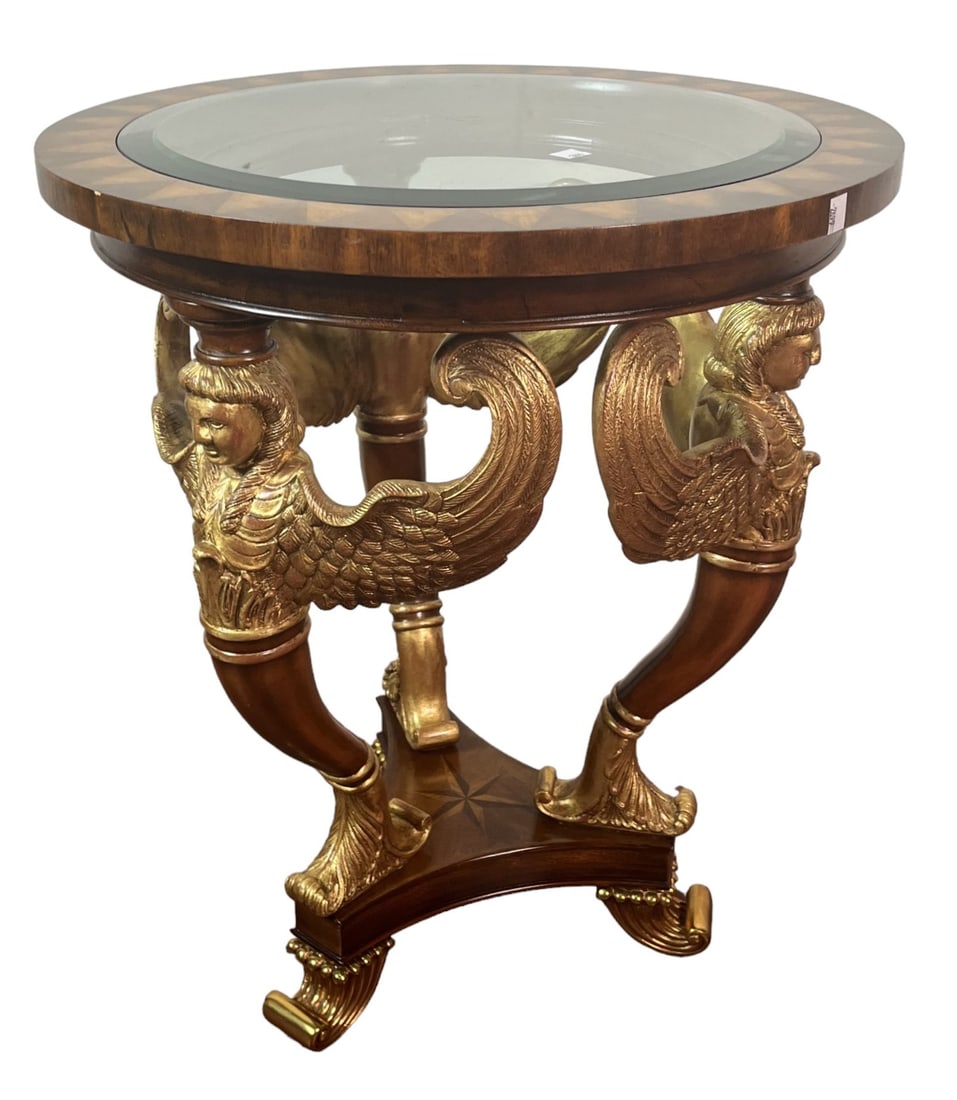 MAITLAND-SMITH GODDESS EGYPTIAN REVIVAL TABLE: MAITLAND-SMITH GODDESS EGYPTIAN REVIVAL TABLE. COULD BE USED AS A SIDE OR OCCASIONAL TABLE. Height: 25.5 in. by Width: 22 in. by Depth: 22 in.