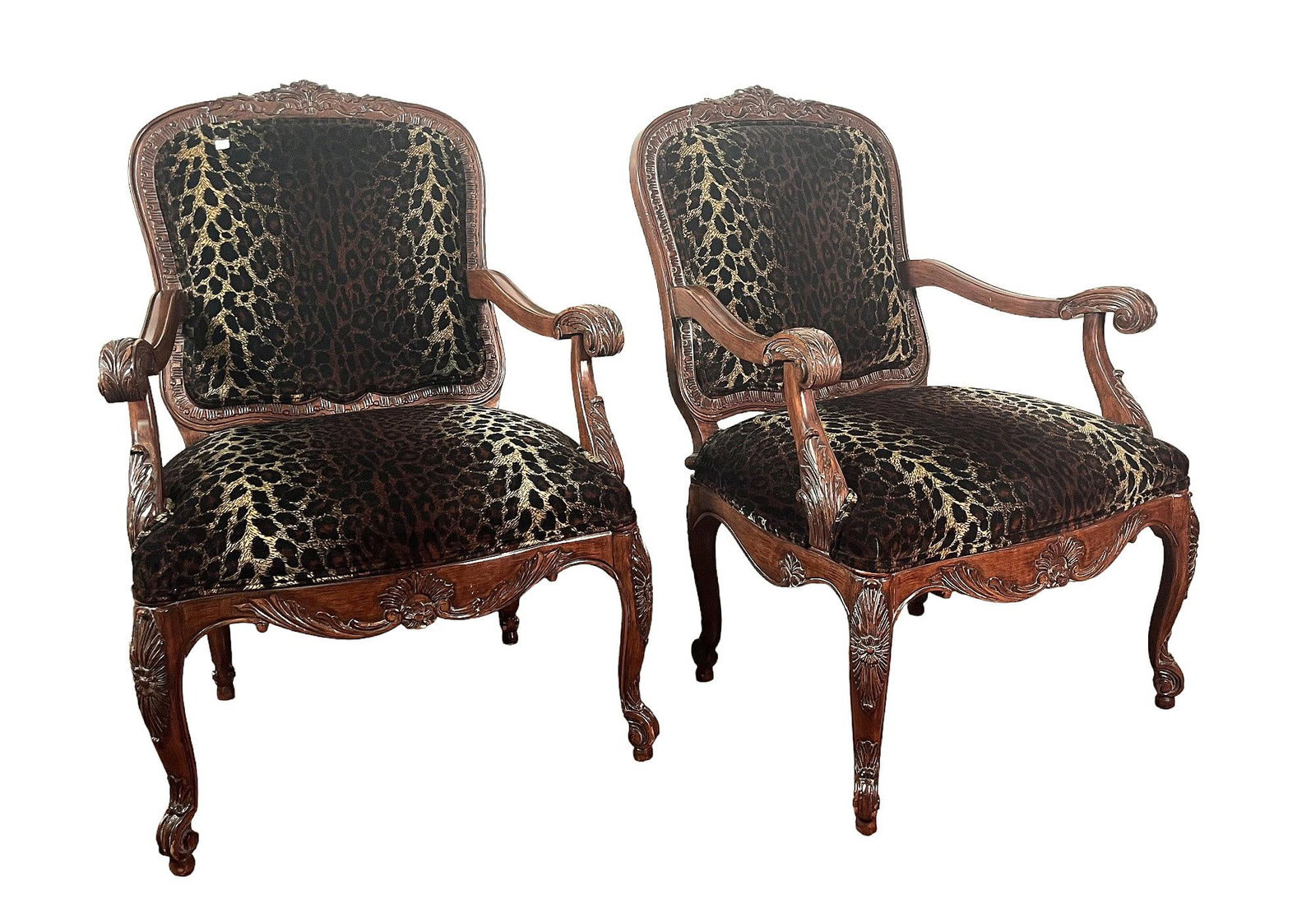 PAIR LOUIS XV FRENCH STYLE JEFFCO ARMCHAIRS: PAIR LOUIS XV FRENCH STYLE JEFFCO ARMCHAIRS. Height: 40 in. by Width: 28 in. by Depth: 26 in.