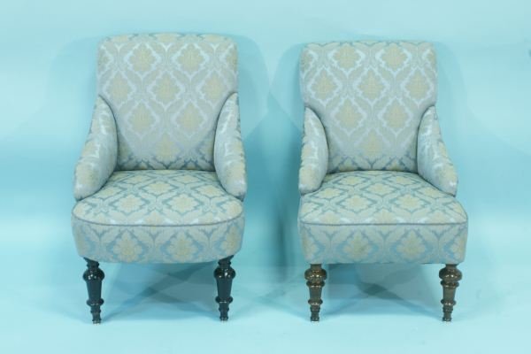 PAIR OF VICTORIAN SLIPPER CHAIRS: PAIR OF VICTORIAN SLIPPER CHAIRS. Height: 30 in. by Width: 20 in. by Depth: 23 in.