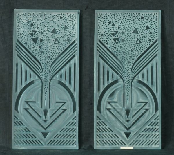 TWO STEUBEN ART GLASS PANELS: TWO ARTIST SIGNED STEUBEN ART GLASS PANELS. One has slight nick, sold as is. Height: 22 3/4 in. by Width: 11 in. by Depth: 3/4 in.