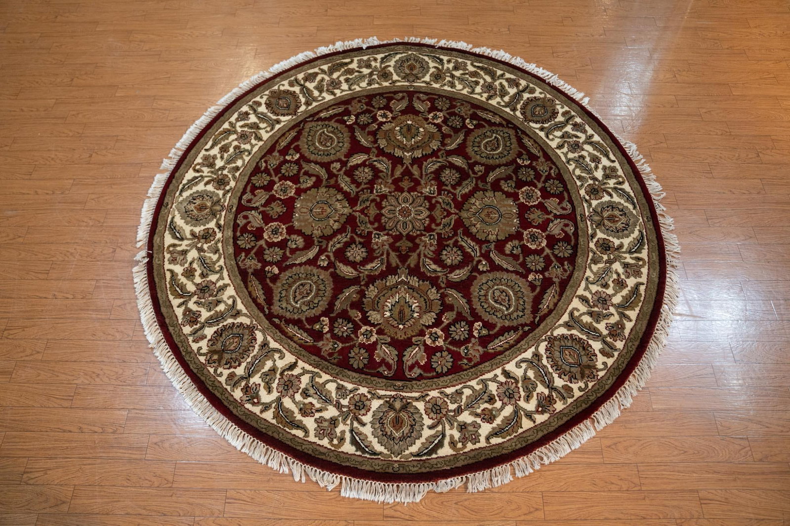 Wool/India: Red/Ivory/Round Height: 74 in. by Width: 74