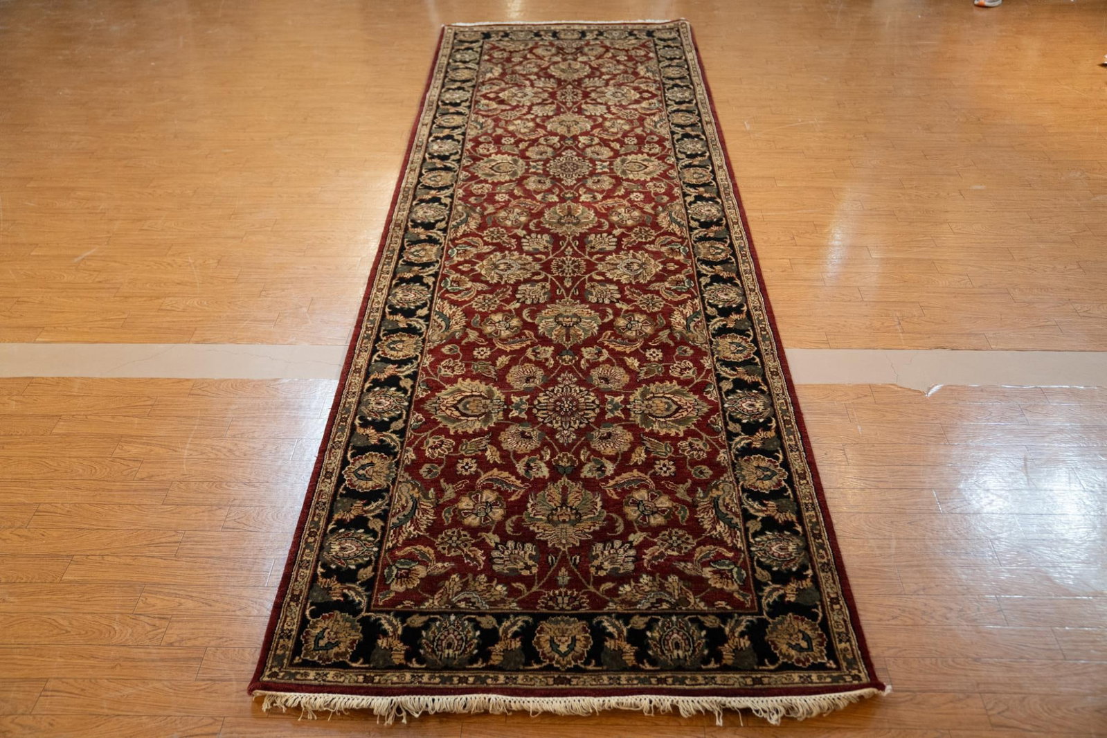 Wool/India: Red/Black/Runner Height: 48 in. by Width: 144