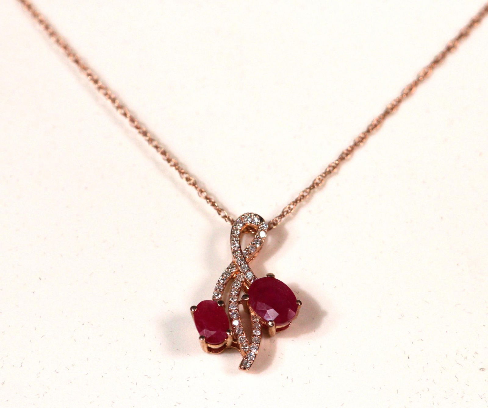 GENUINE RUBY & DIAMOND NECKLACE 10K ROSE GOLD (1 of 2)