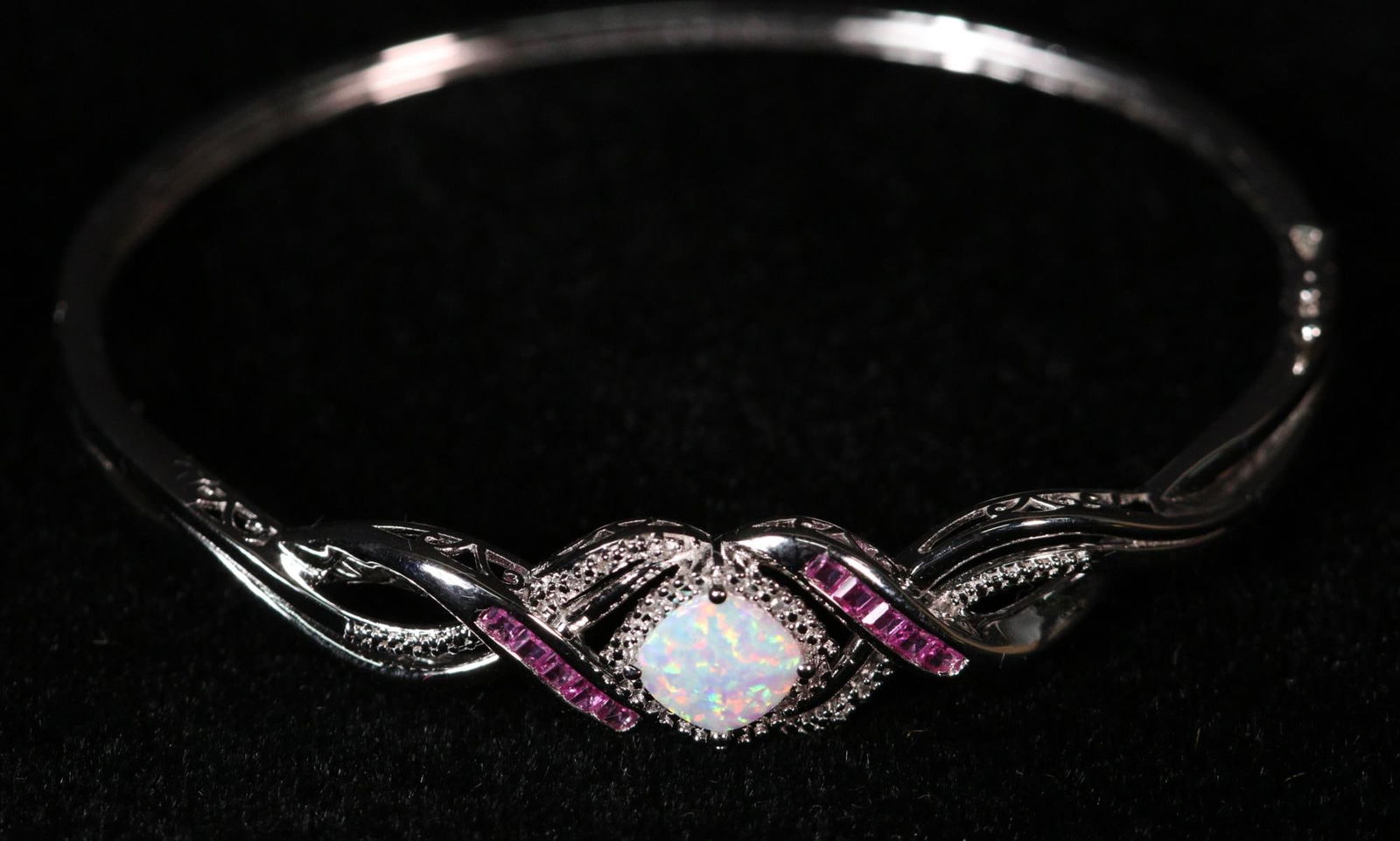 OPAL,PINK SAPPHIRE AND DIAMOND BANGLE BRACLET (1 of 3)