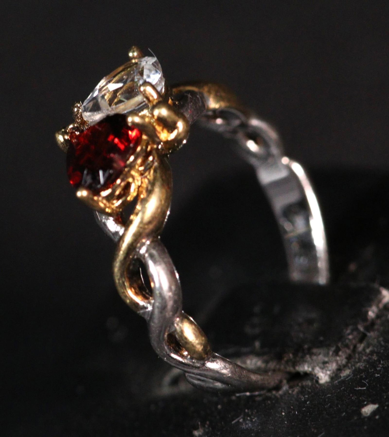 GARNET AND WHITE SAPPHIRE DOUBLE HEART RING (1 of 3)