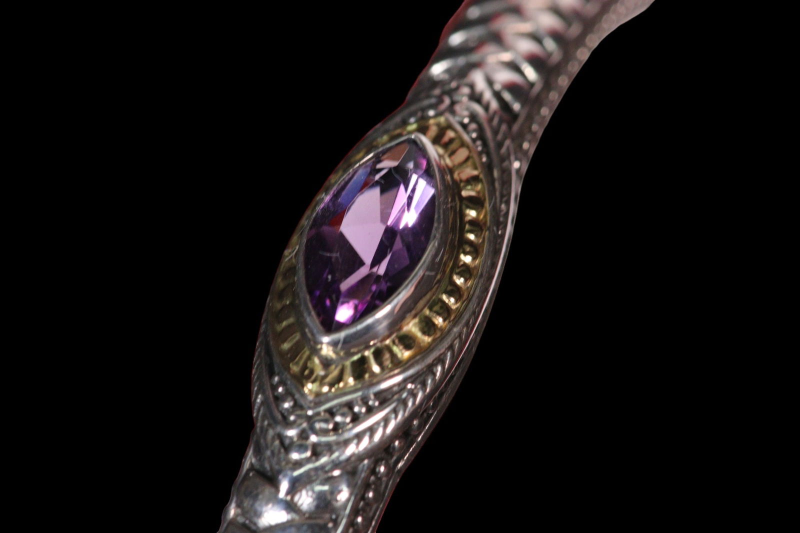 GENUINE AMETHYST BANGLE 18K YELLOW GOLD .925 SS (1 of 2)