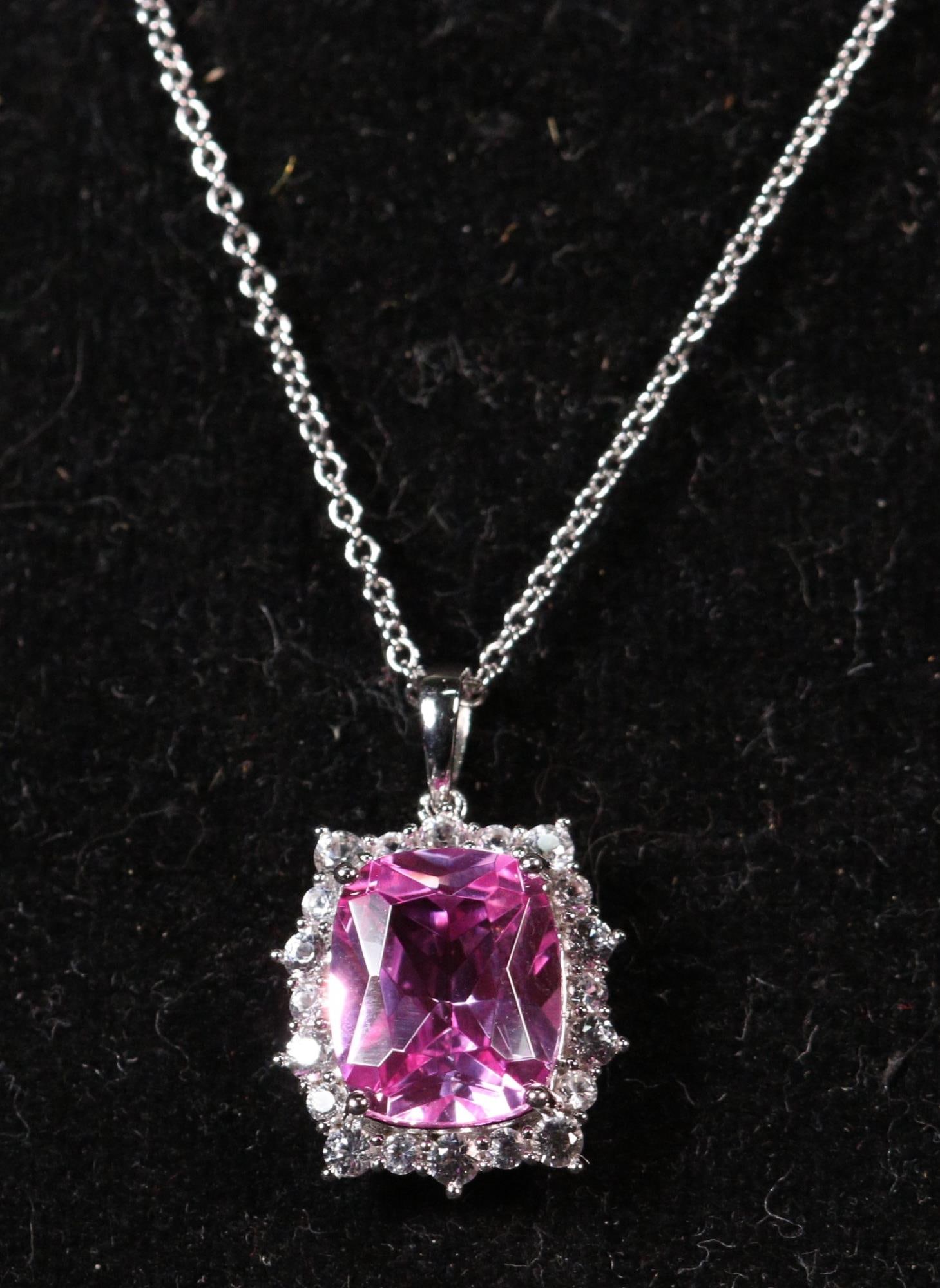 5.35 CT PINK SAPPHIRE AND WHITE TOPAZ NECKLACE (1 of 4)