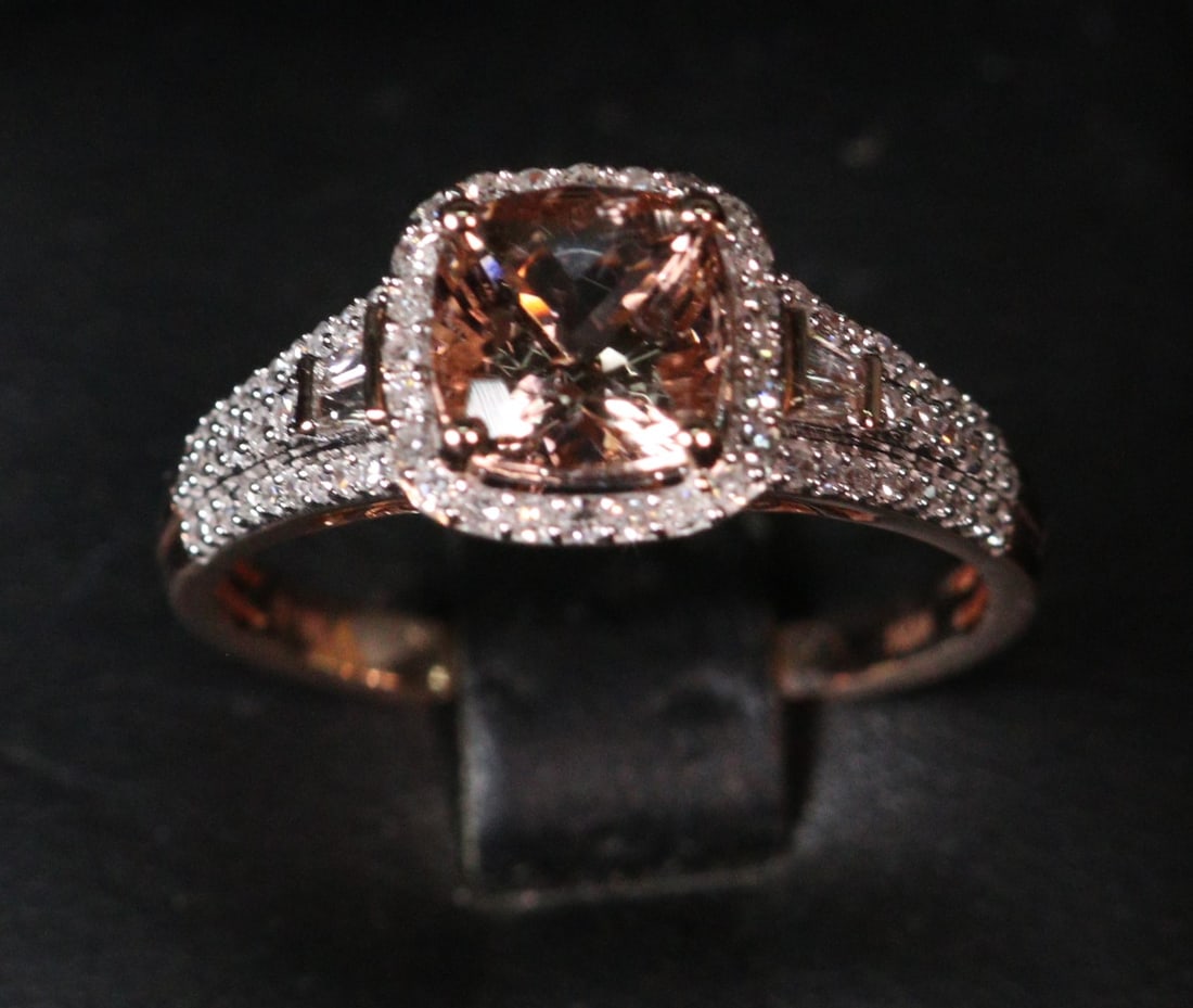 BRILLIANT CUSHION CUT MORGANITE & DIAMOND RING (1 of 3)