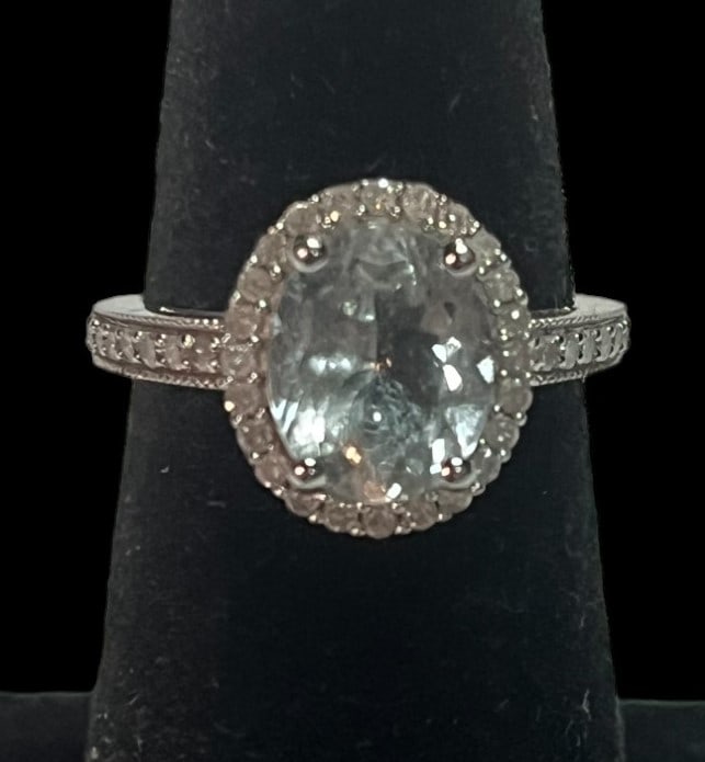 3.18 CT GENUINE BLU TOPAZ & DIAMOND RING 14K WHT G (1 of 3)