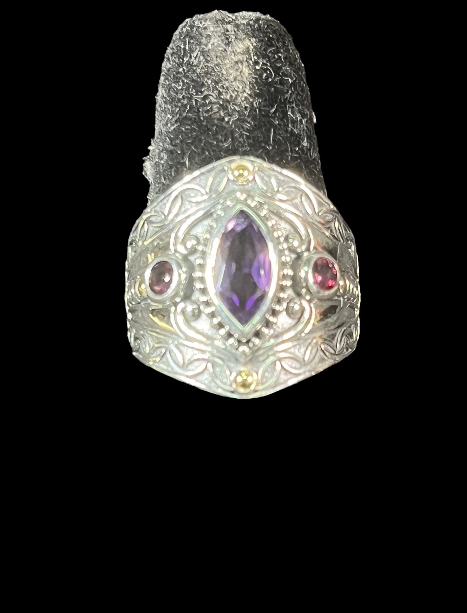 GENUINE AMETHYST RING 18K WHT GOLD AND .925 SS (1 of 3)