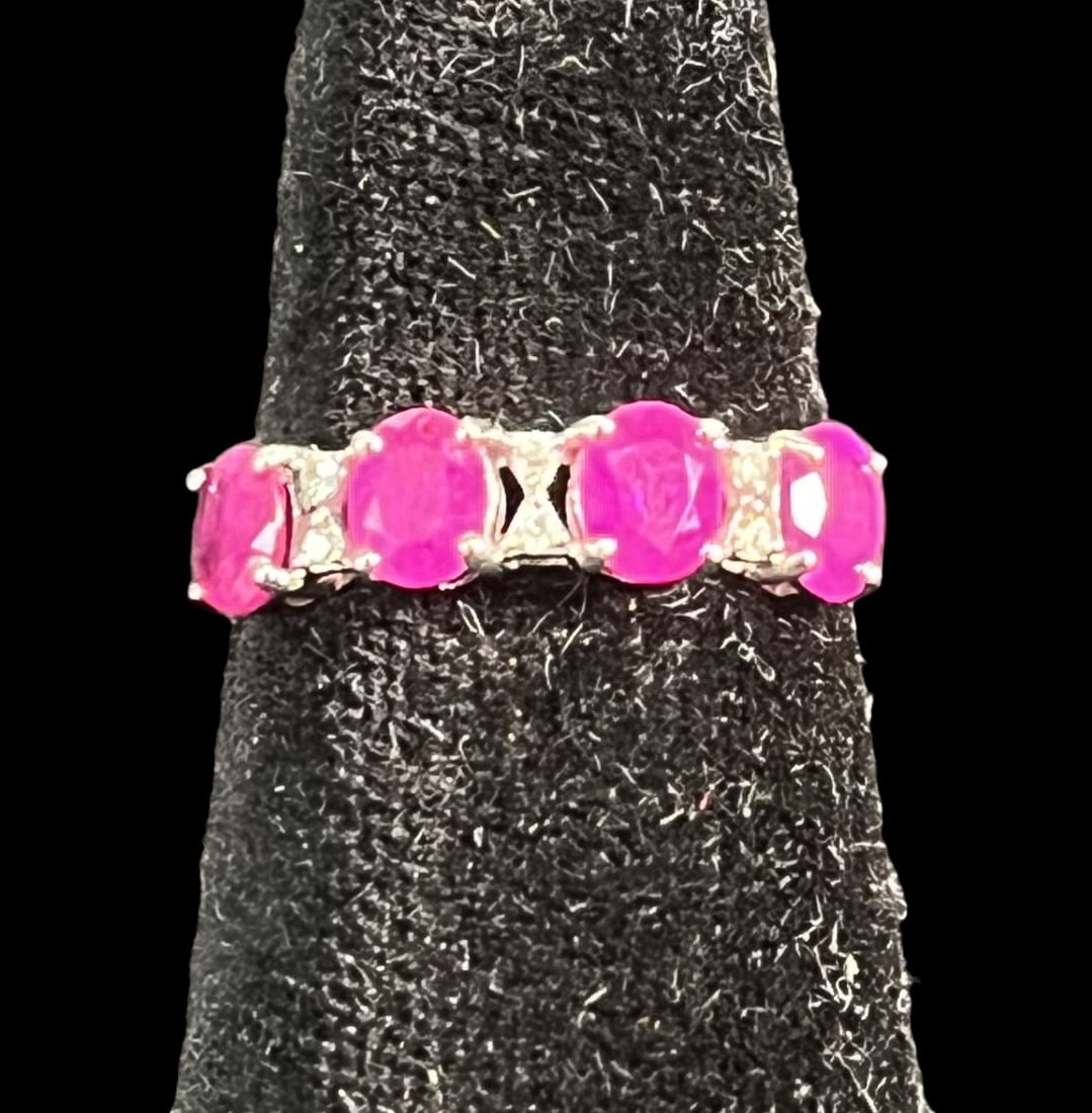 GENUINE RUBY AND DIAMOND DINNER RING 14K WHT GOLD (1 of 3)
