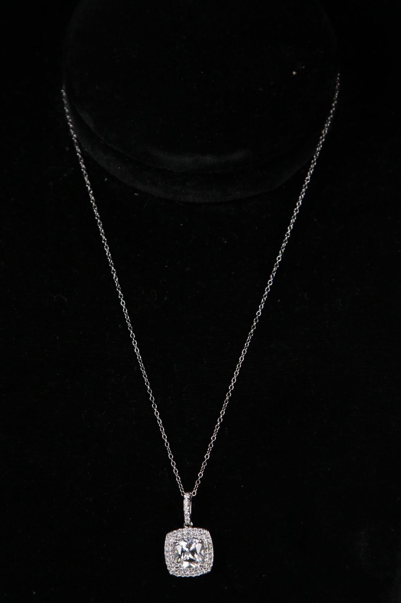NEAR FLAWLESS WHT TOPAZ DOUBLE HALO NECKLACE (1 of 2)