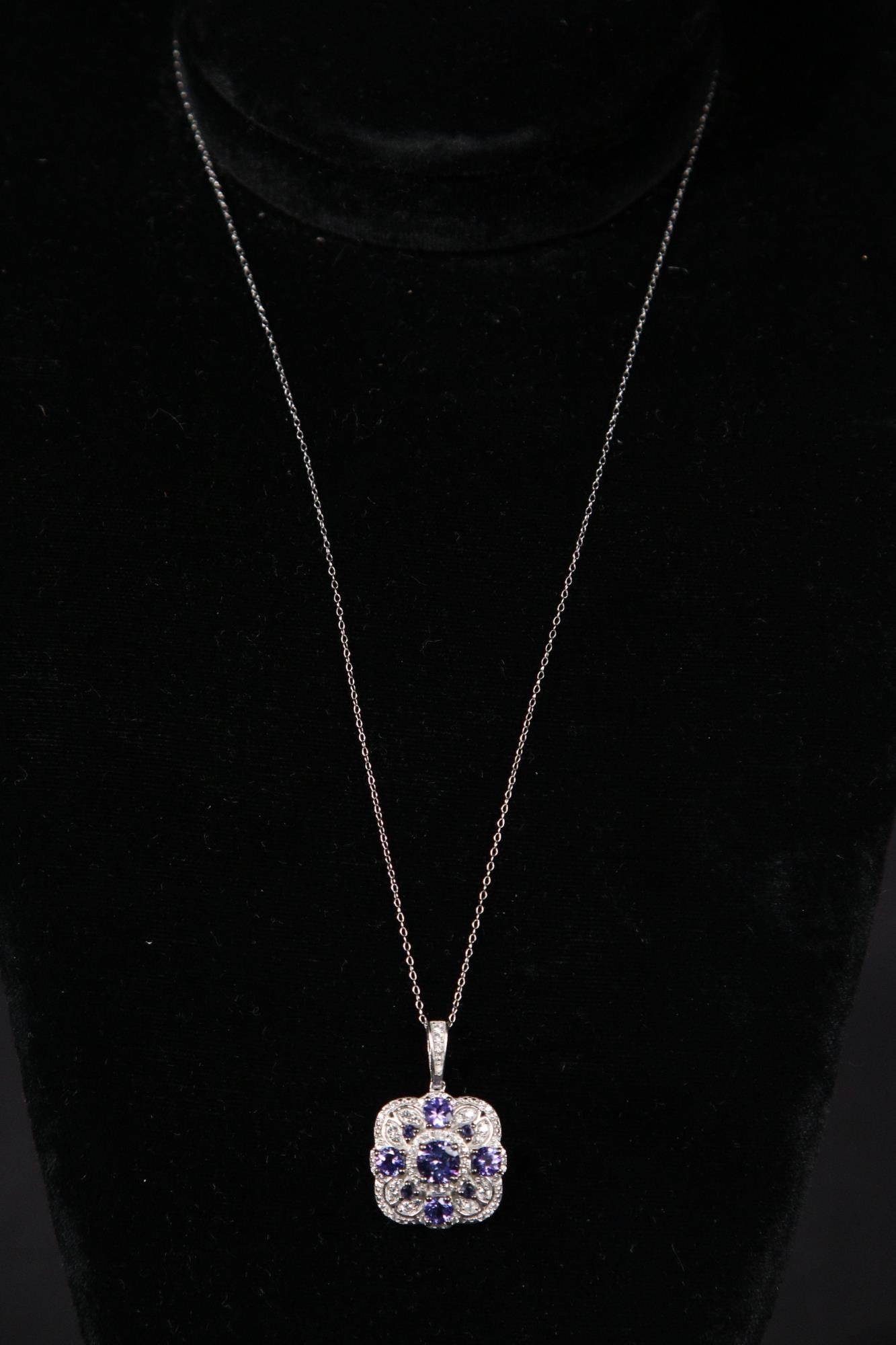 GENUINE TANZANITE AND WHITE SAPPHIRE NECKLACE: GENUINE TANZANITE AND WHITE SAPPHIRE NECKLACE (294)