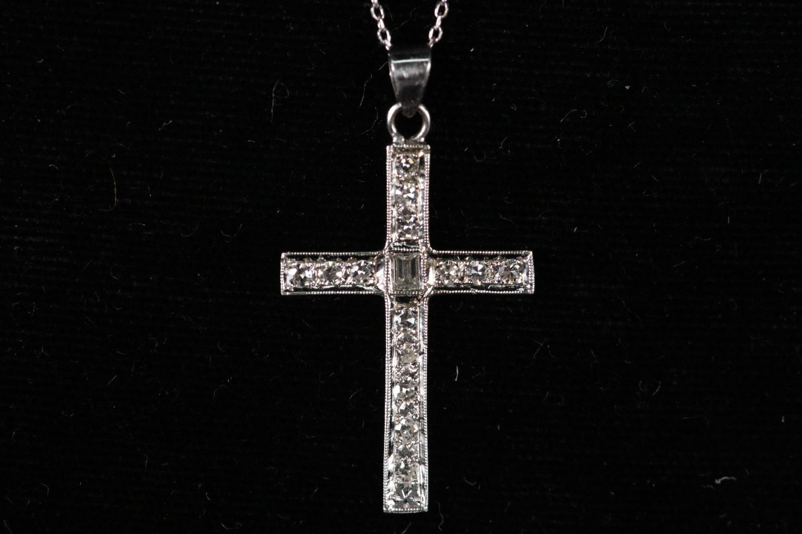 A DIAMOND CROSS & necklace in 18kt. white gold (1 of 3)