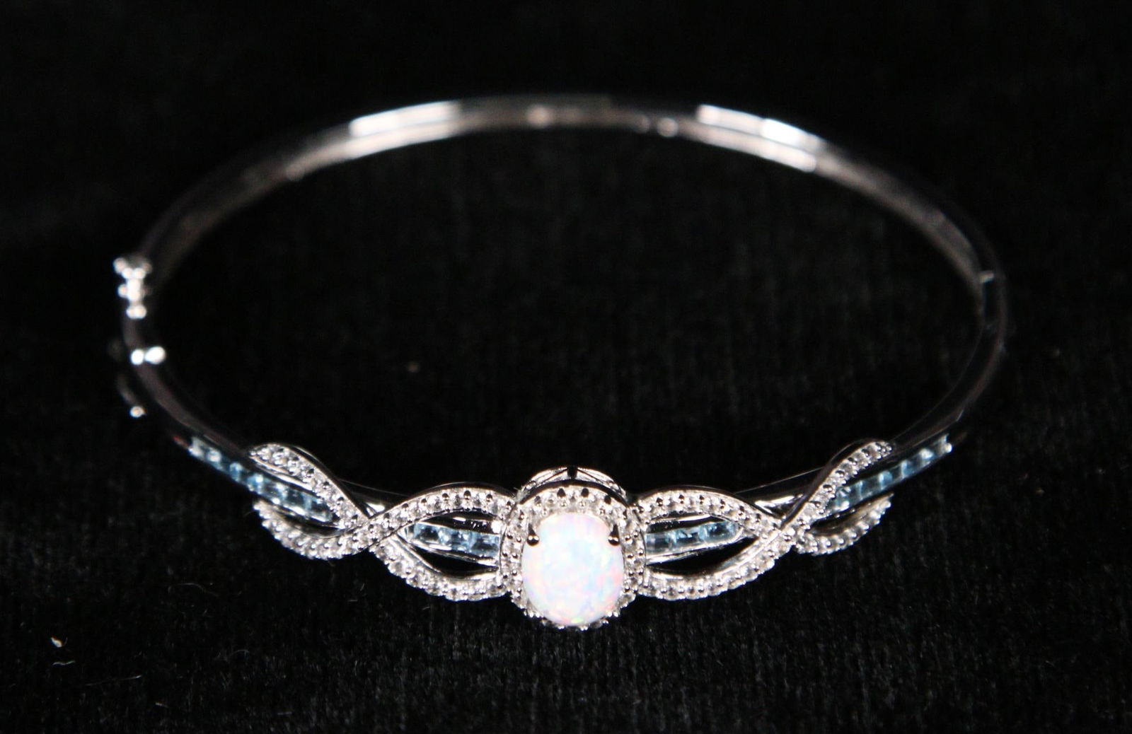 OPAL, BLUE TOPAZ & WHITE SAPPHIRE BANGLE BRACELET (1 of 2)