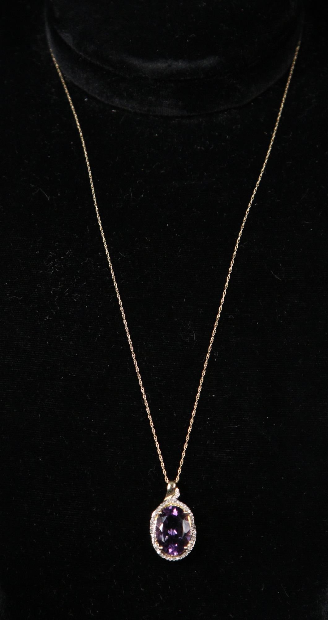 4.25 CT AMETHYST & DIAMOND NECKLACE 14K YLW GOLD (1 of 2)