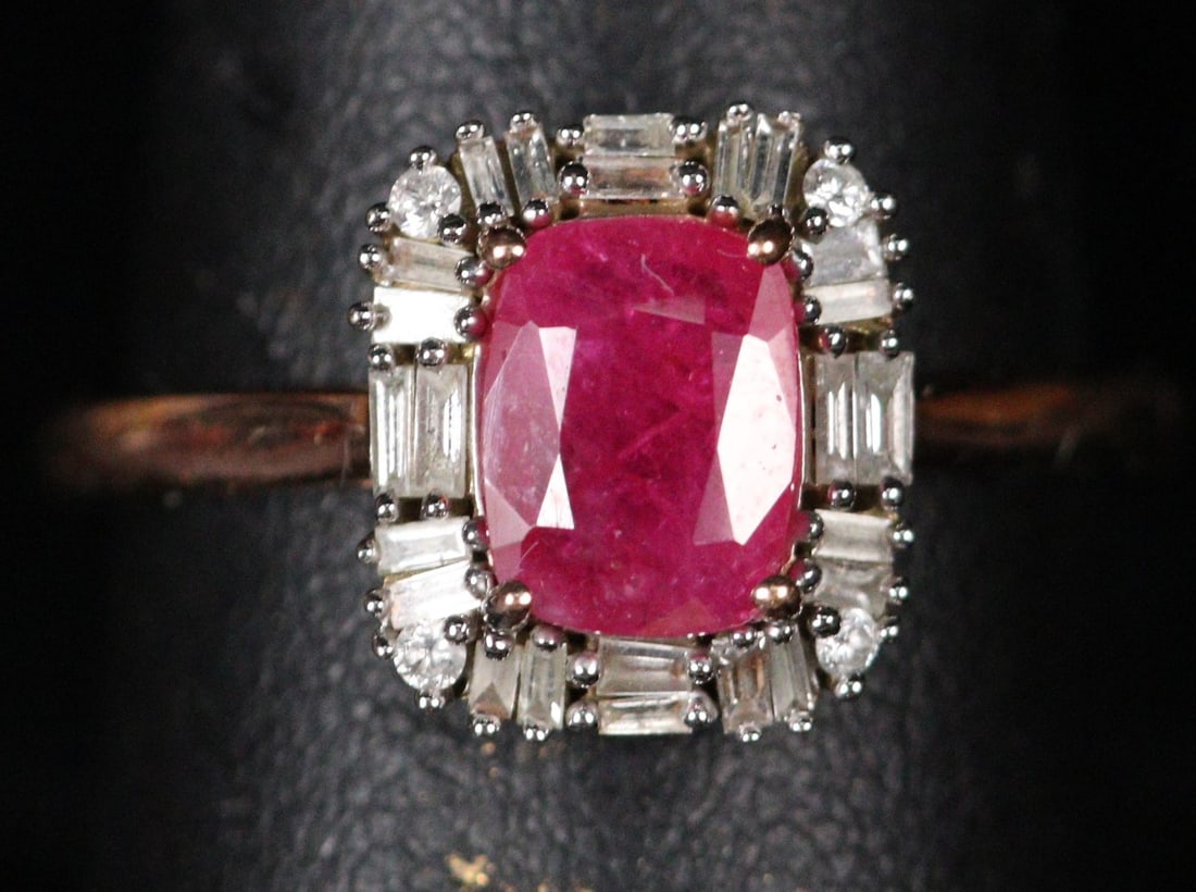 ANTIQUE STYLE GENUINE RUBY & DIAMOND RING (1 of 3)