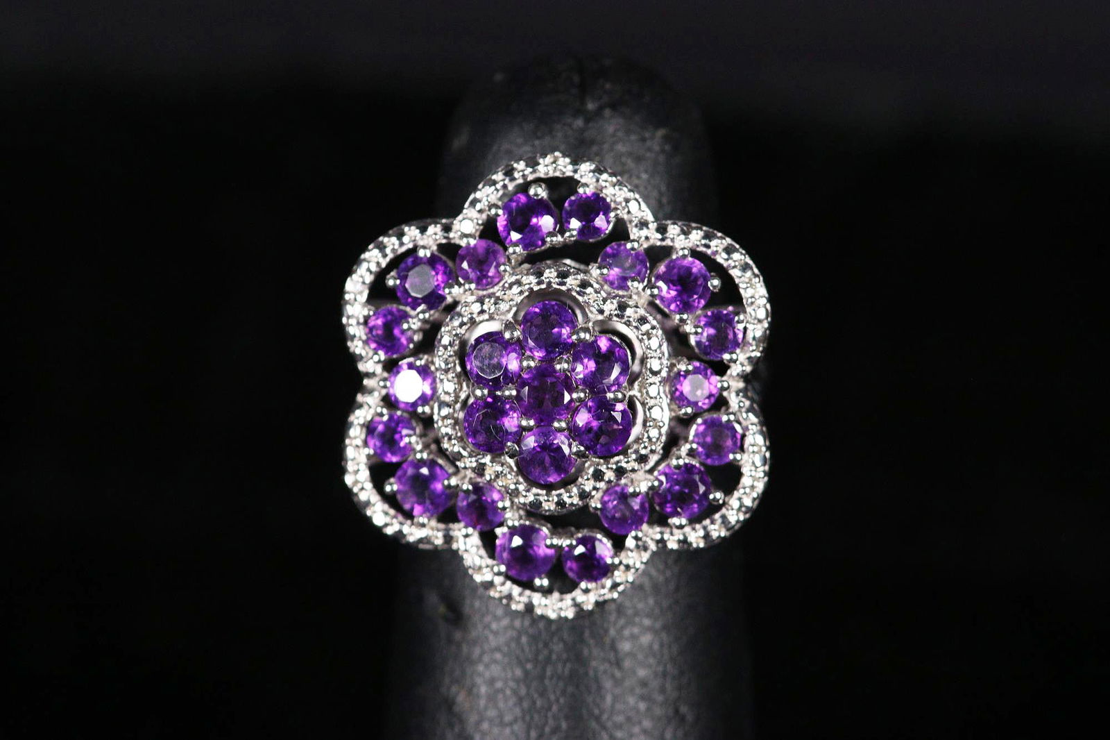 GENUINE AMETHYST AND DIAMOND DINNER RING (1 of 3)