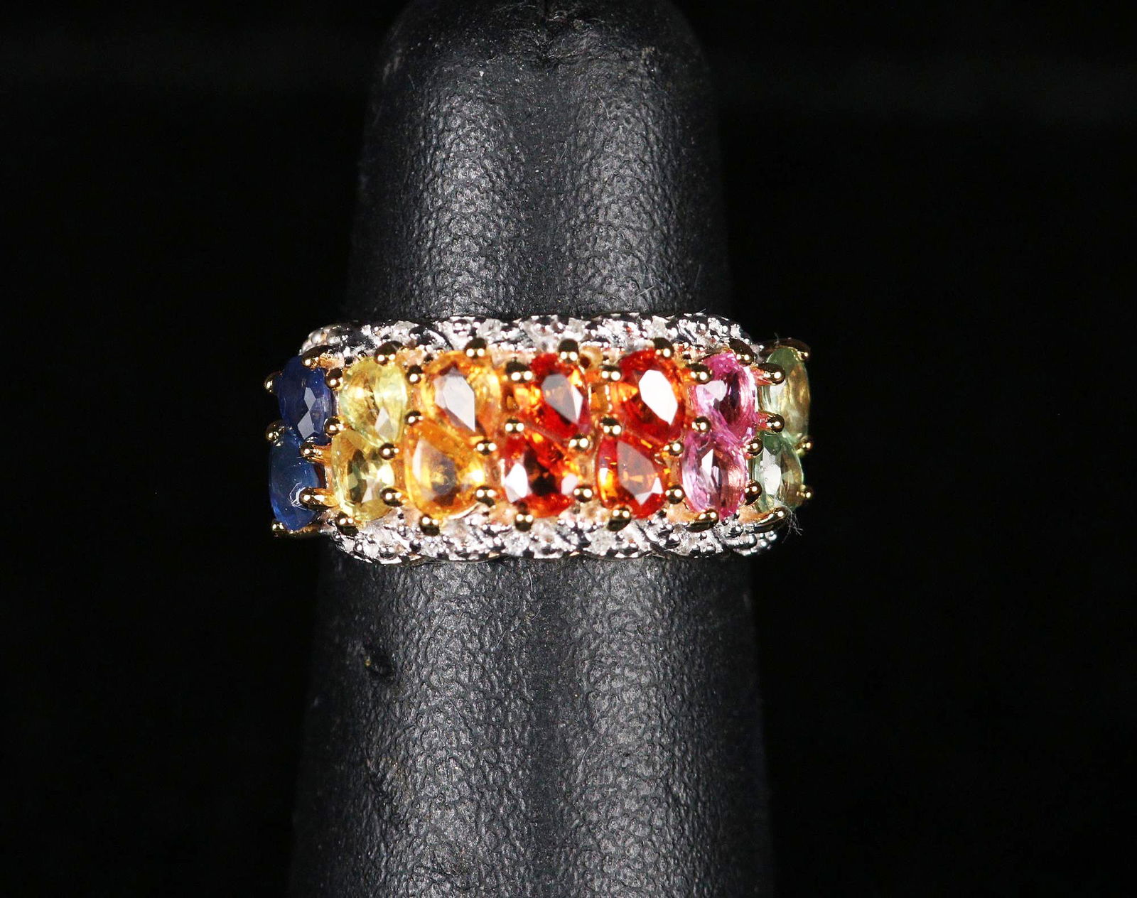 GENUINE RAINBOW SAPPHIRE & DIAMOND DINNER RING (1 of 3)