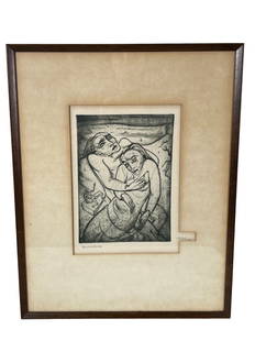 FRAMED PENCIL SIGNED ETCHING ON PAPER: FRAMED PENCIL SIGNED ETCHING ON PAPER. SIGNED LOWER RIGHT. Height: 22 in. by Width: 17.25 in. by Depth: .5 in.