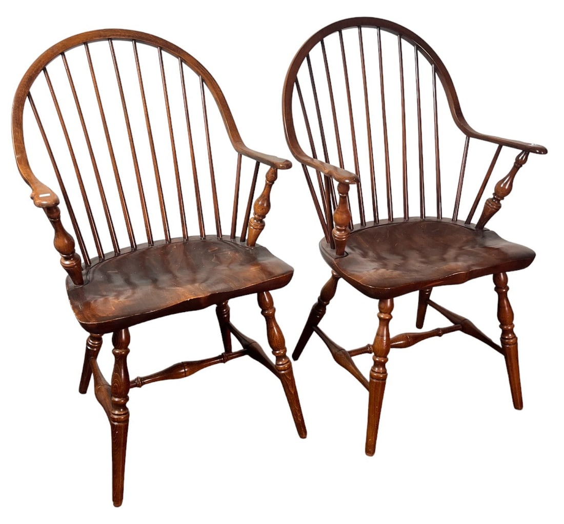 PAIR OF ANTIQUE WINDSOR ARMCHAIRS (1 of 6)