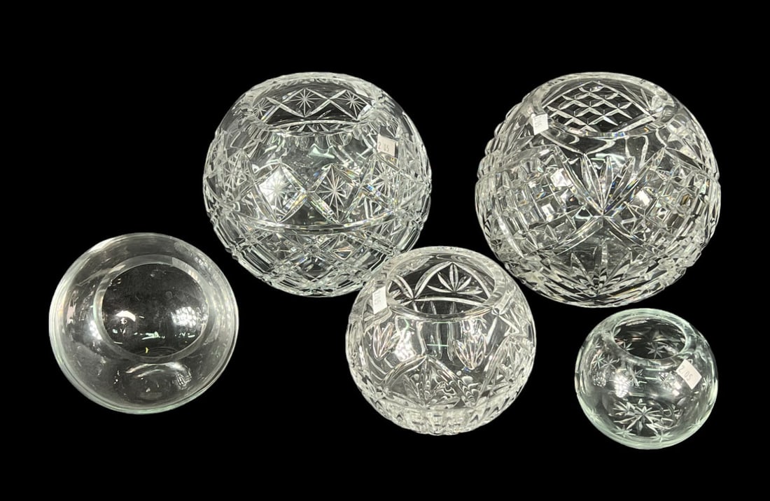 ASSEMBLED GROUP  OF 5 CUT GLASS ROUND BOWLS (1 of 3)