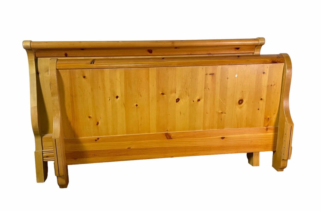 QUEEN SIZE PINE BED: QUEEN SIZE PINE BED. Height: 38.25 in. by Width: 64 in.