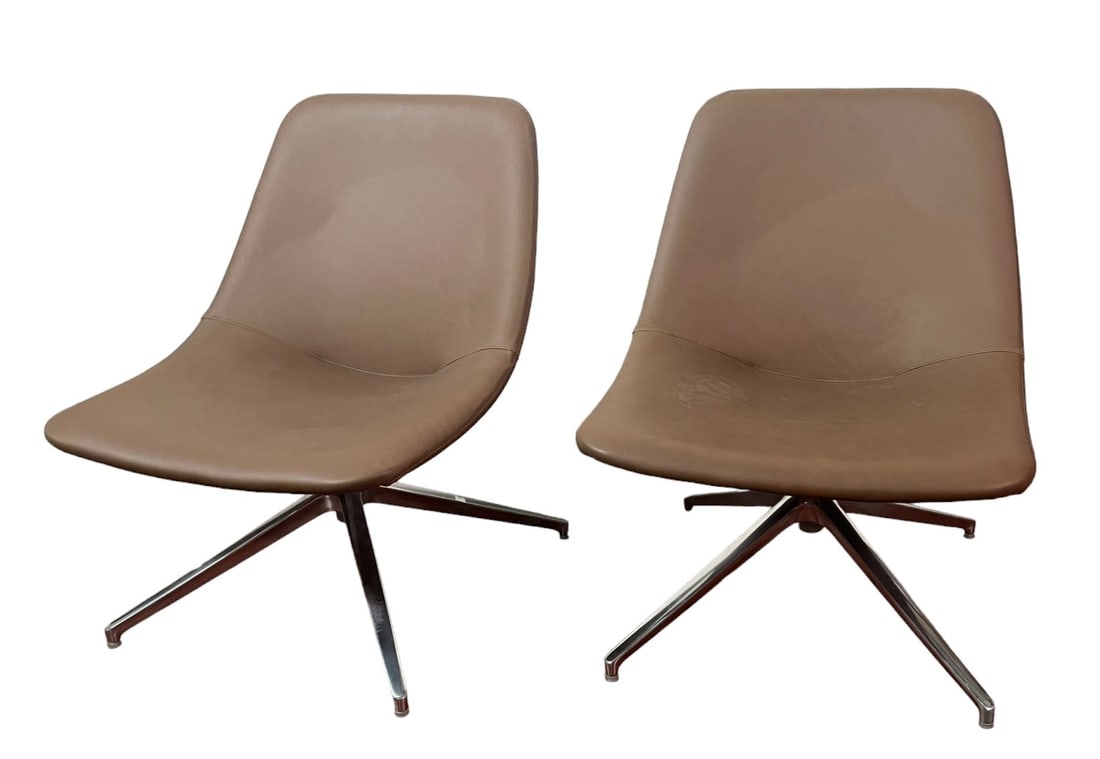 PAIR KIMBALL MABEL SIDE CHAIRS: PAIR KIMBALL MABEL SIDE CHAIRS ON POLISHED ALUMINUM BASES Height: 34 in. by Width: 26 in. by Depth: 28