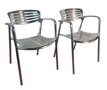 PAIR OF KNOLL JORGE PENSI POLISHED STACKING CHAIRS: PAIR OF KNOLL JORGE PENSI POLISHED STACKING CHAIRS CLASSIC INDOOR OR OUTDOOR POLISHED CAST ALUMINUM CHAIRS $1800 EA NEW Height: 30.5 in. by Width: 22 in. by Depth: 20.5