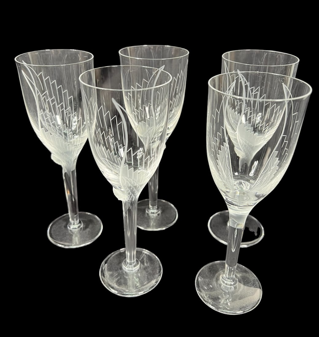 SET OF FIVE LALIQUE ANGEL CHAMPAGNE FLUTES (1 of 4)
