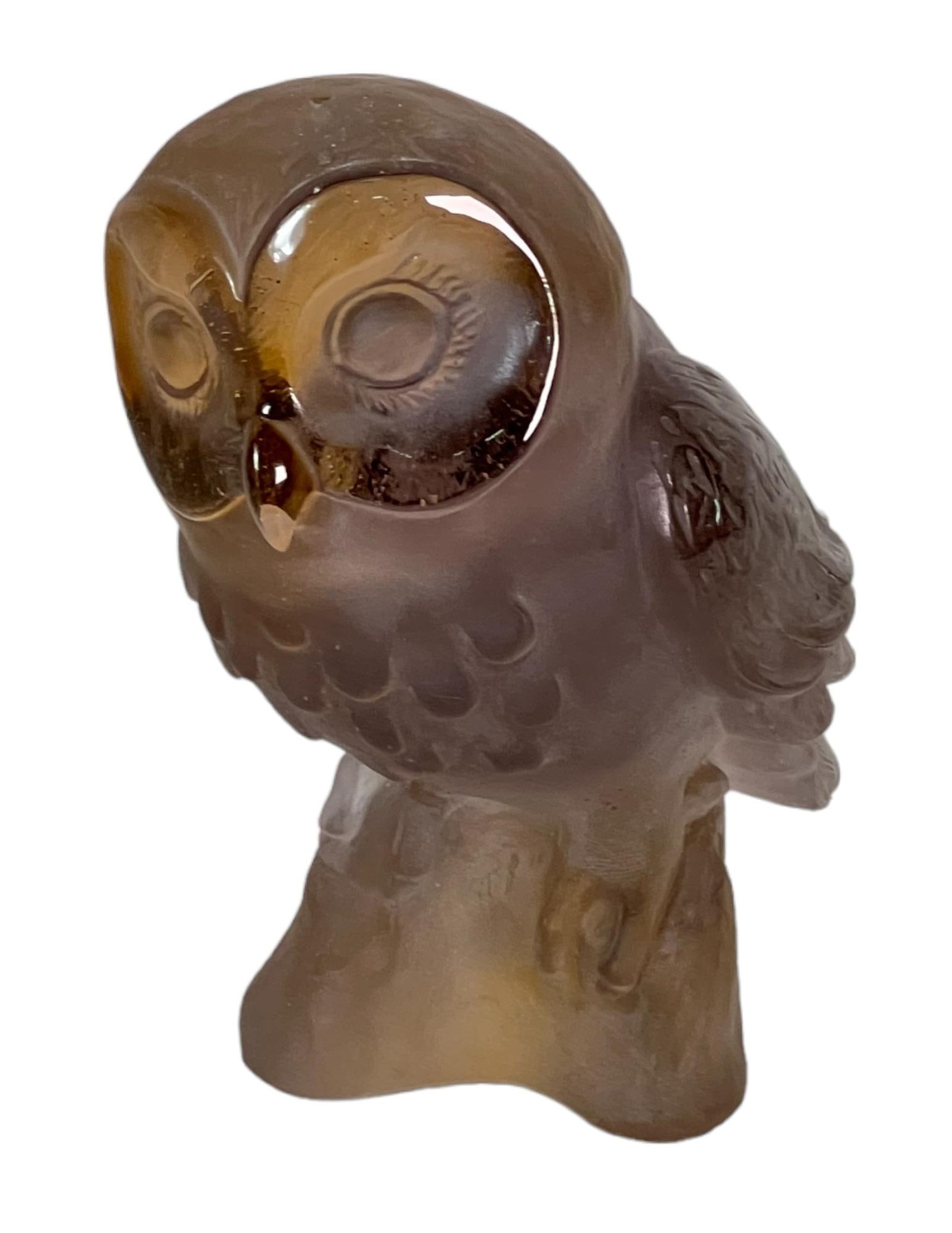 CLAUDE L'HOSTE DAUM OWL IN HAZELNUT BRWN GLASS: CLAUDE L'HOSTE DAUM OWL IN HAZELNUT BRWN GLASS SIGNED 1956 Height: 5.75 in. by Width: 5 in. by Depth: 3.75