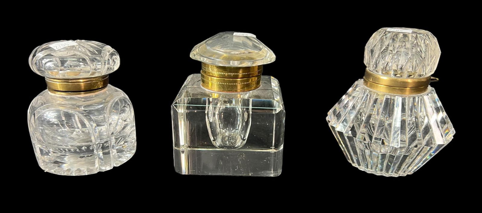 SET OF THREE ANTIQUE CRYSTAL INKWELLS (1 of 7)