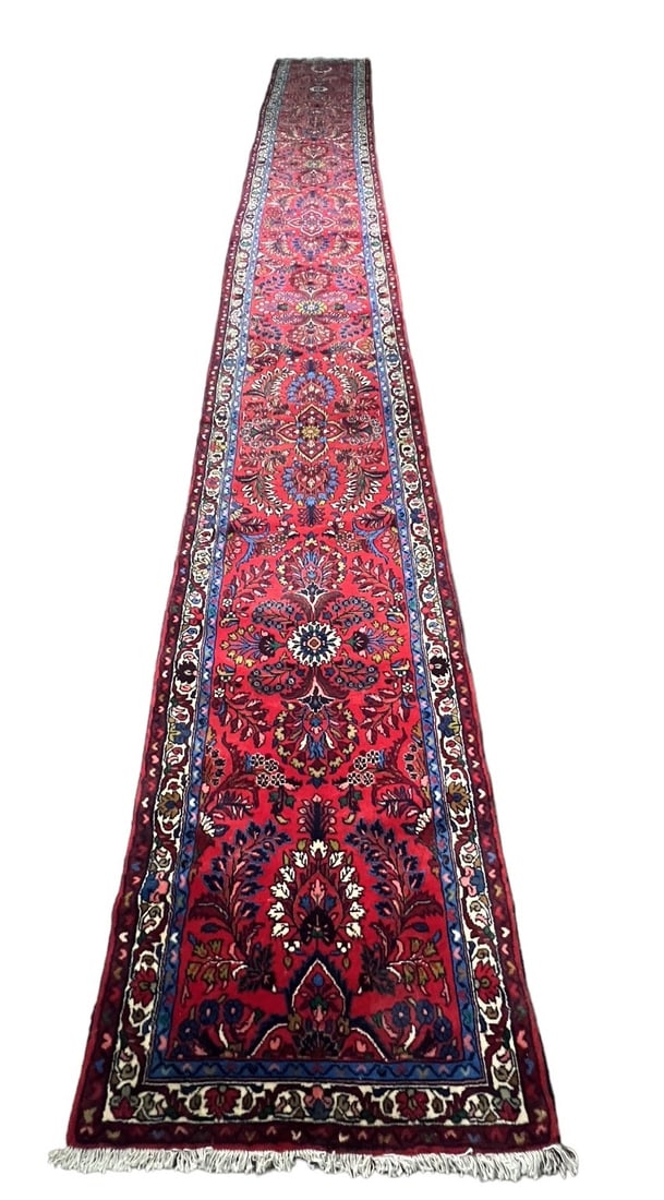 HAND MADE 100% WOOL MEHRABAN RUNNER: HAND MADE 100% WOOL MEHRABAN RUNNER 22+ FEET LONG Height: 216 in. by Width: 31