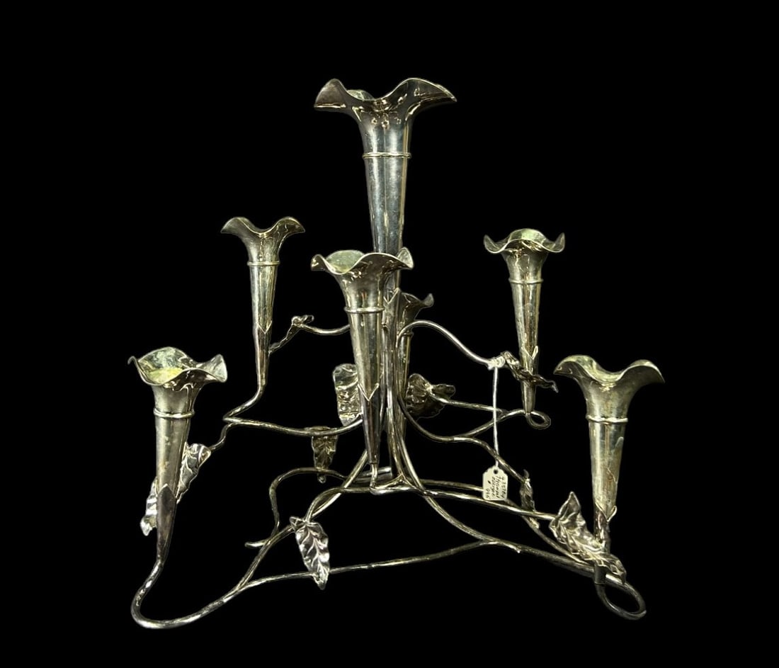 6 TRUMPET ANTIQUE SILVER PLATE EPERGNE (1 of 2)