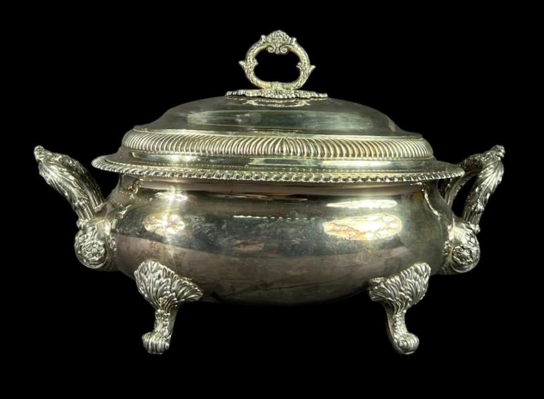 1840'S SHEFFIELD PLATE SOUP TUREEN: 1840'S SHEFFIELD PLATE SOUP TUREEN Height: 10 in. by Width: 16 in. by Depth: 9.5