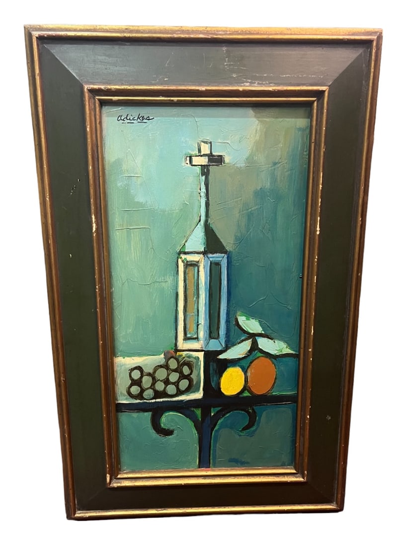 DAVID ADICKES "THE BLUE BOTTLE" ACRYLIC ON BOARD: DAVID ADICKES "THE BLUE BOTTLE" ACRYLIC ON ARTIST'S BOARD. Height: 26.25 in. by Width: 16 in. by Depth: 1.5 in.