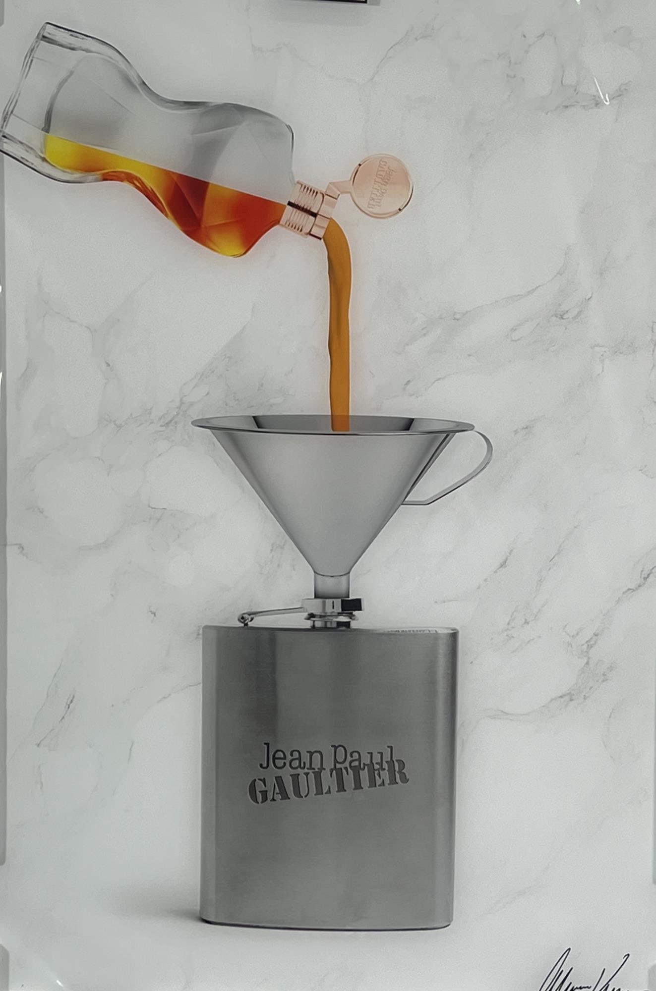 BACK PAINTED GLASS "GAULTIER": BACK PAINTED GLASS "GAULTIER" Height: 35.5 in. by Width: 29.5
