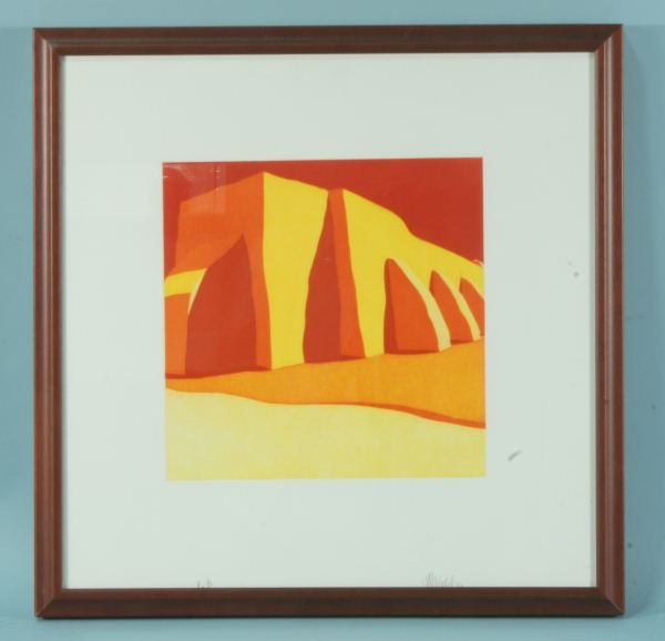 HAROLD JOE WALDRUM "PLATE SEVEN" ETCHING: HAROLD JOE WALDRUM "PLATE SEVEN: LAS SOMBRAS DE LA IGLESIA DEL PUEBLO DE SAN ILDEFONSO" ECHING. Height: 22 and 11 1/2 in. by Width: 22 and 11 1/2 in.