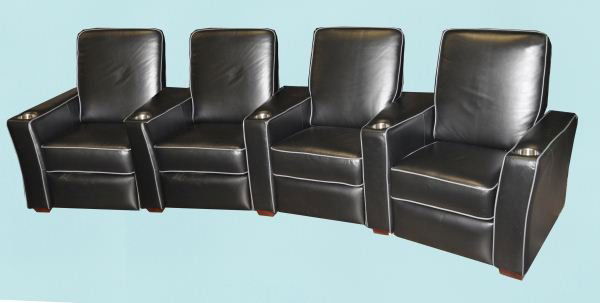 LOT OF FOUR THE BARRINGTON THEATER RECLINERS: LOT OF FOUR THE BARRINGTON BLACK LEATHER THEATER RECLINERS. RETAIL VALUE $2500 EACH. Height: 45 in. by Width: 144 in. by Depth: 50 in.