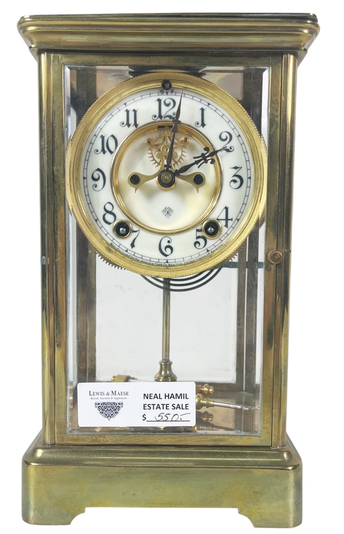 ANSONIA BRASS AND GLASS MANTEL CLOCK (1 of 6)