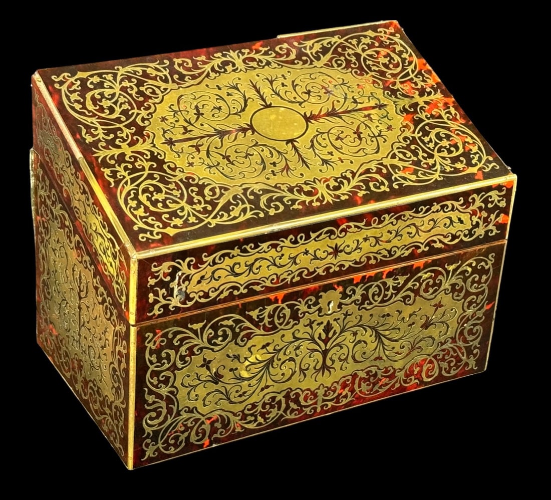 ANTIQUE  BRASS ENAMEL DESK TOP LETTER BOX (1 of 5)