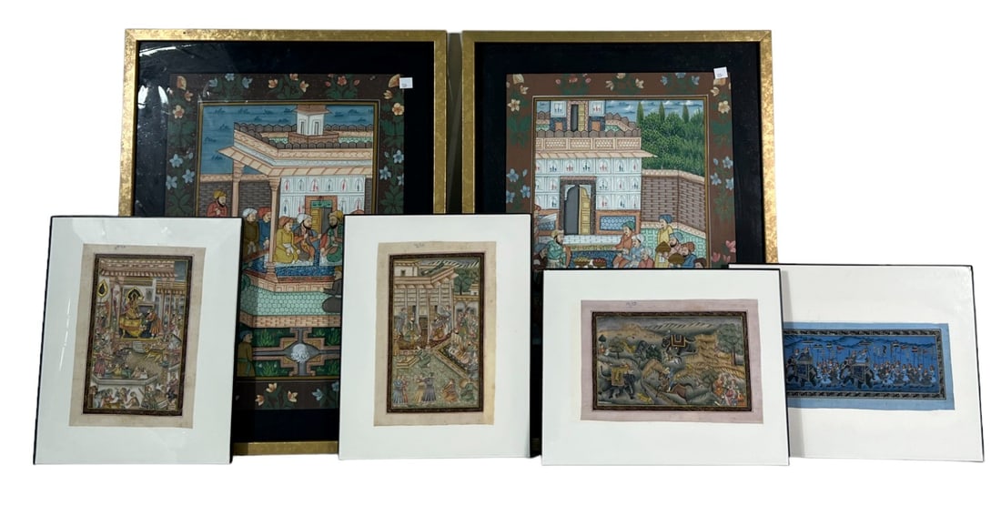 6 FRAMED INDIA MUGHAL PAINTINGS ON SILK (1 of 5)