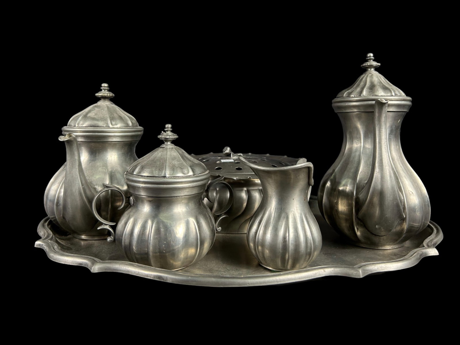 ANTIQUE ITALIAN PEWTER COFFEE/TEA SERVING SET (1 of 6)