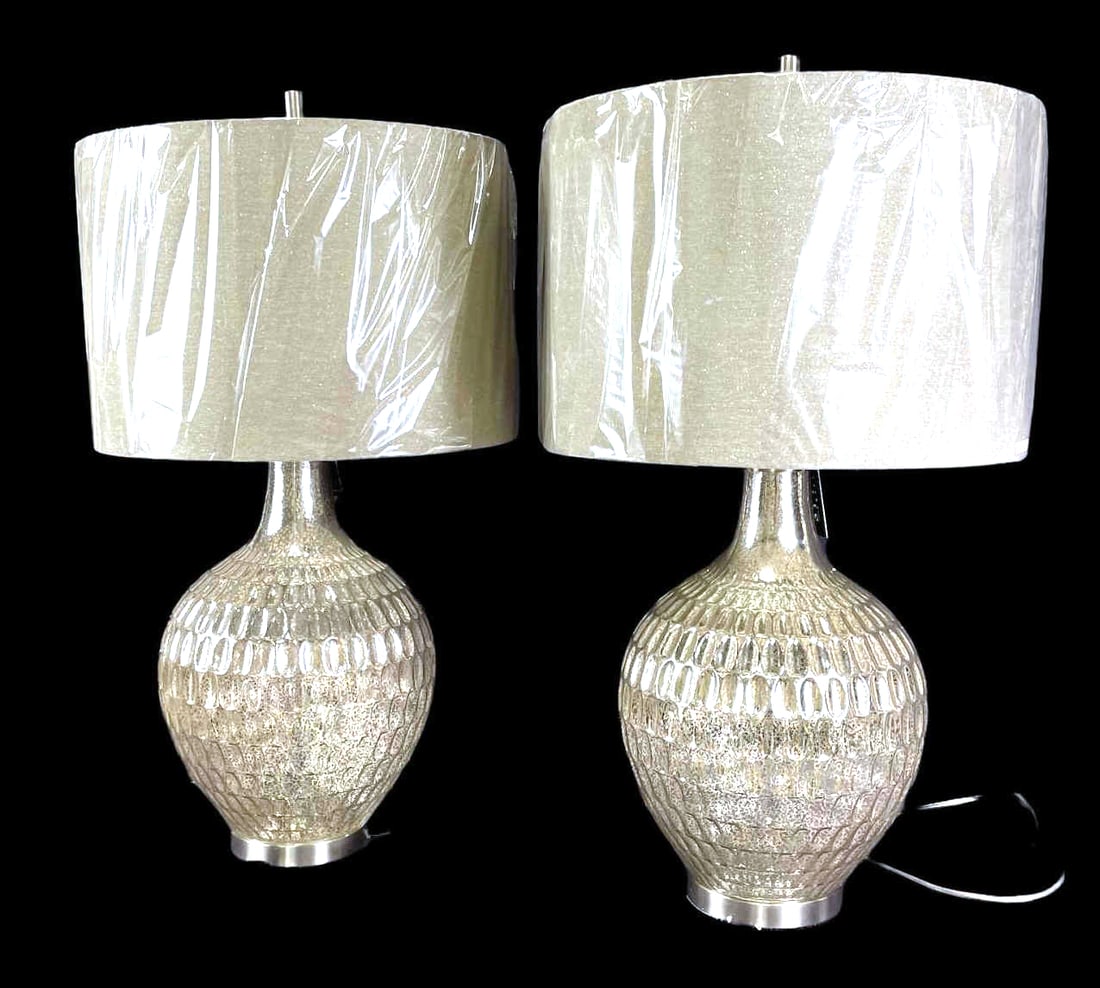 PAIR OF BUBBLE GLASS FINISHED SILVER BASE LAMPS: PAIR OF BUBBLE GLASS FINISHED SILVER BASE LAMPS. Height: 33 in. by Width: 19 in. by Depth: 19 in.