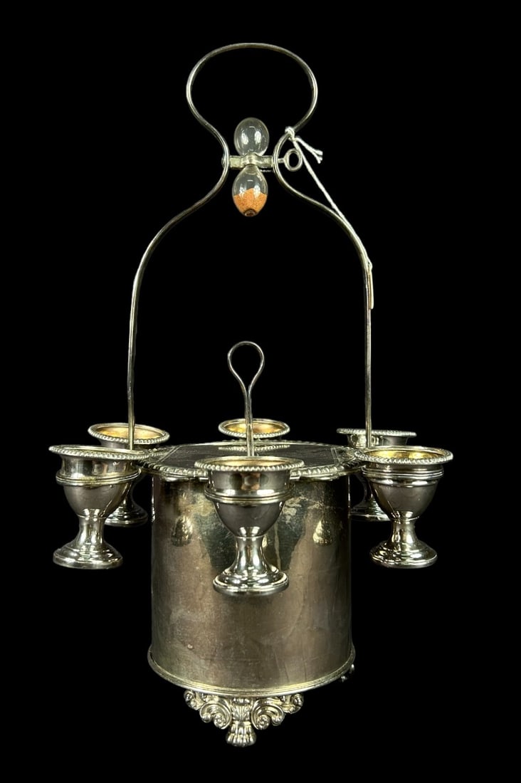 ANTIQUE SILVER PLATE EGG SERVER SET: ANTIQUE SILVER PLATE EGG SERVER SET Height: 16 in. by Width: 10 in. by Depth: 10