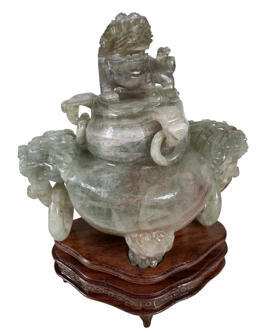 CHINESE CARVED JADE LIDDED CENSOR (1 of 4)