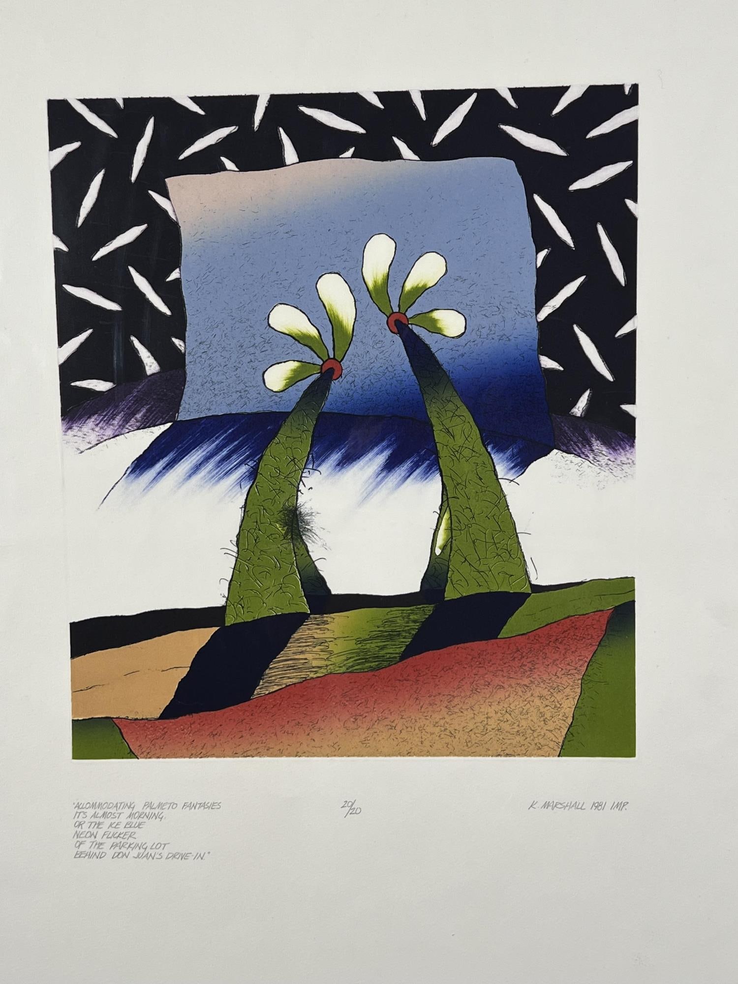 1KEVIN MARSHALL "ACCOMMODATING" INTAGLIO #20/20: KEVIN MARSHALL "ACCOMMODATING" INTAGLIO ON RELIEF, EDIITON #20/20. Height: 30 in. by Width: 22
